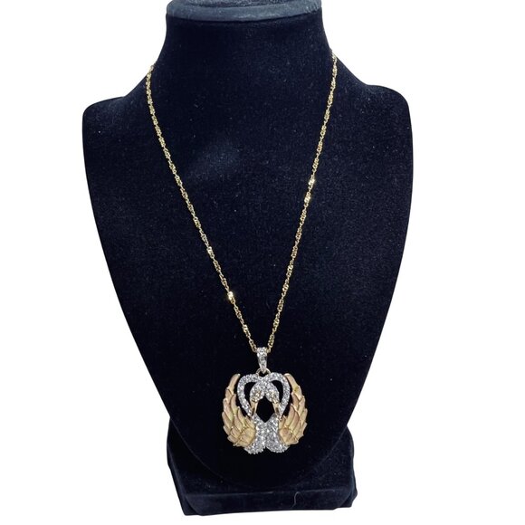 Nolan Miller Gold Tone Necklace With Double Swan Crystal Pendant (6004-1-2) - Picture 3 of 11